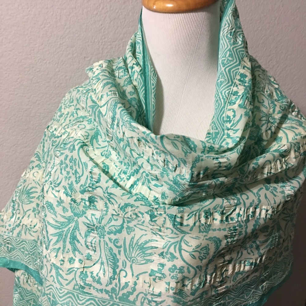 Hand stamped silk batik scarf